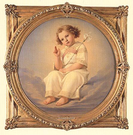 Postkarte Das Christuskind auf Wolken sitzend